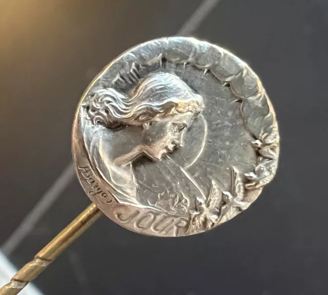 Epingle à cravate ancienne « Le Jour » Par Bargas - Metal Argente
