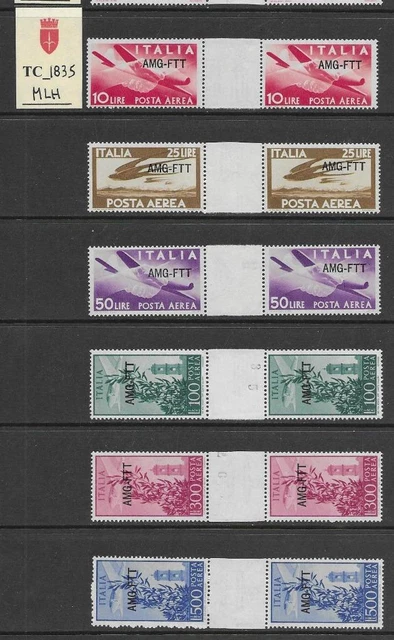 TC_1835. TRIESTE FTT. Gutter pairs of 1948 "DEM. & CAMPIDOGLIO" air set. MLH