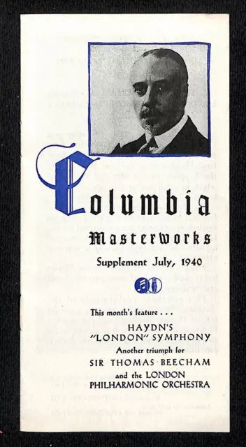 Columbia Records Masterworks Haydn's "London" Symphony July 1940 Supplement