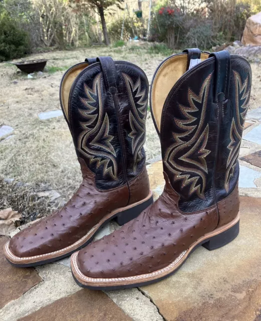 Tony Lama Full Quill Ostrich Square Toe Boots Size 10 B #Y2657 Cowboy Crepe