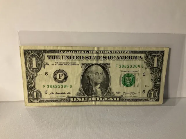 $ 1 One Dollar Bill 2013 Series Fancy Serial Numbers
