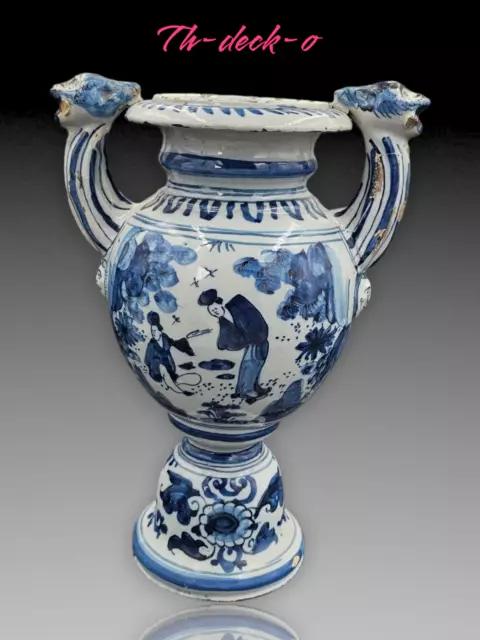 Delft Vase D'autel Faience Ep.xviieme Dutch Pottery 17Th Chinoiseries Blue White