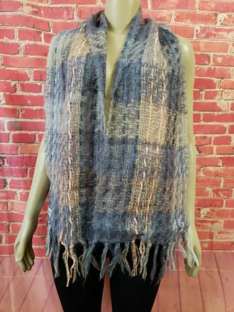 Henry Bendel Scarf Multi-Color Blue Gray And Salmon 12"X60" (B1)