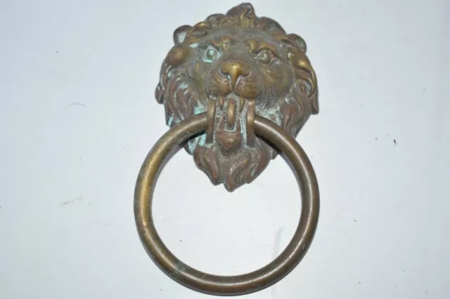 Vintage Brass Lion Head Ring Drawer Door Pull Handle 8cm 240g     a47