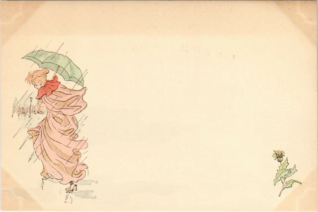 PC CPA HENRI BOUTET, ARTIST SIGNED, LADY IN THE RAIN, ART NOUVEAU, (b15534)