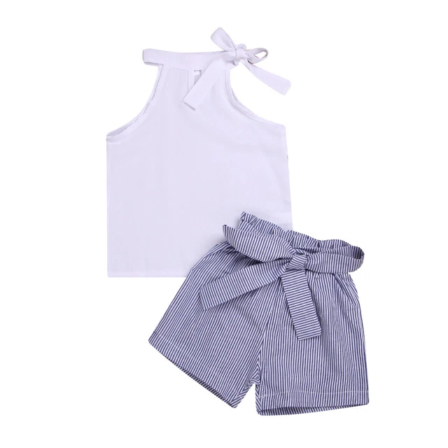 2 pz abiti casual per bambini bambine bambini vestiti top pantaloncini a righe #