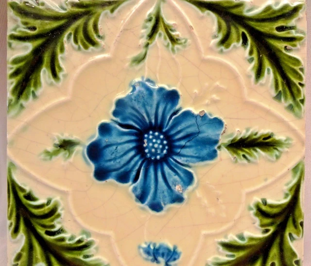 Antique Tile Majolica Flower Purple Art Nouveau England Floral Architecture"154 2