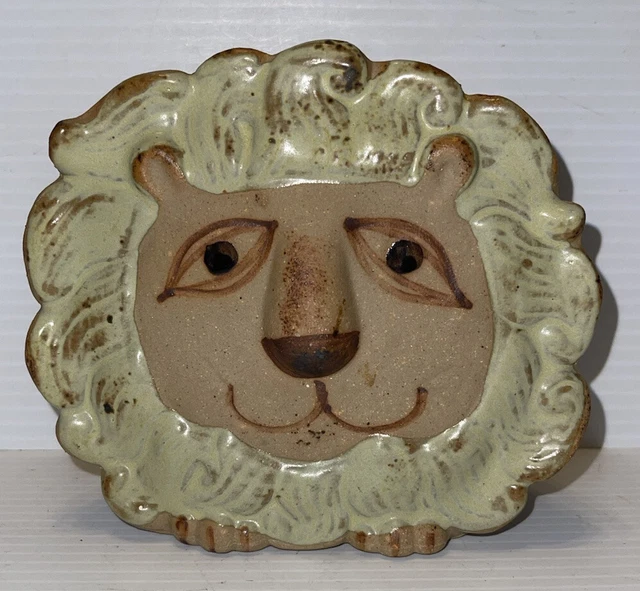 VINTAGE MID CENTURY Lion Face Pottery Stoneware Wall Pocket Vase David