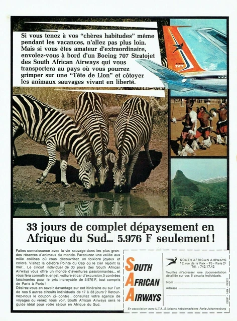 Publicité Advertising 0122  1967  SAA cie aériene  Afrique Sud Boeing 707 Starto