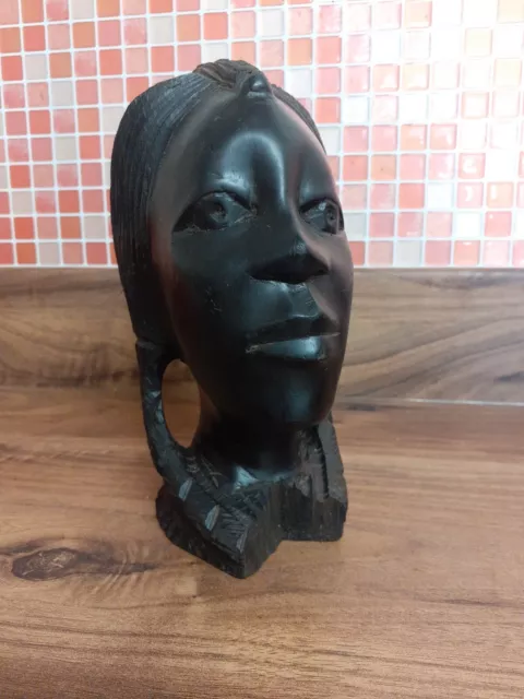 Heavy Hand Carved Wood Wooden African Female Head Bust Sculpture 7.5" High