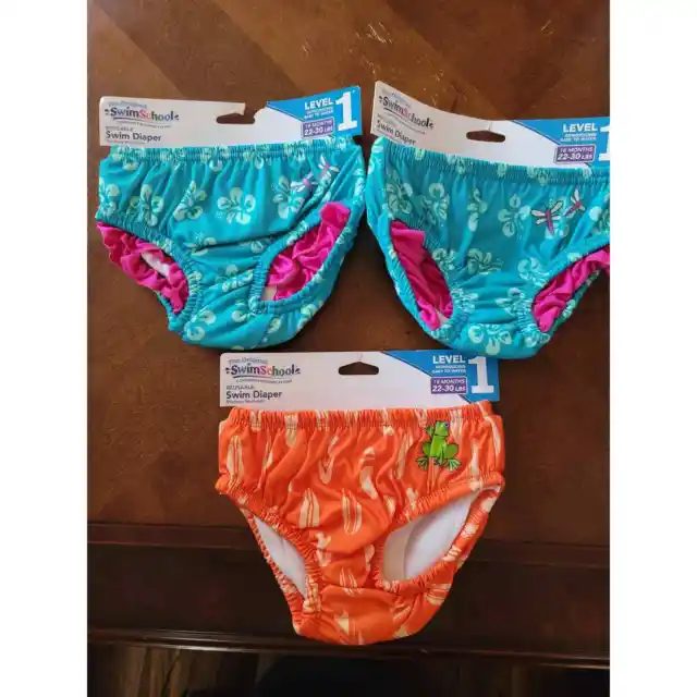 SwimSchool Reusable Swim Diaper LOT of 3 - Size 18 Months 22-30 LBS NEW Teal