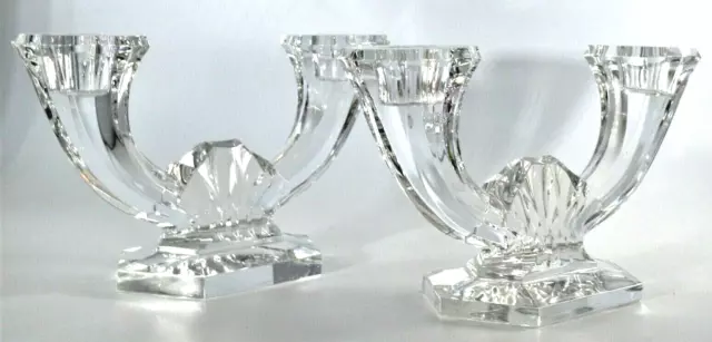 Val St Lambert  "Imperial" Elegant Crystal Double Candle Holders Holiday Belgium
