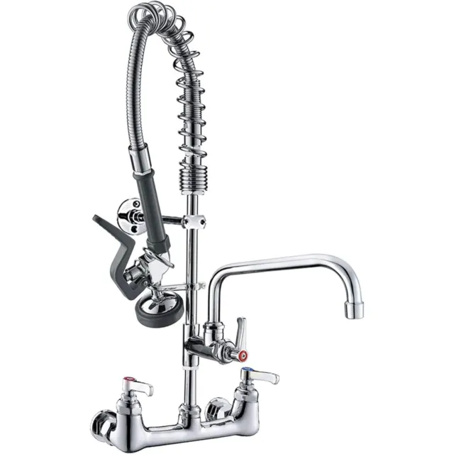 Commercial Kitchen Pre Rinse Faucet with Sprayer 25'' Height 8"Center Wall Mount