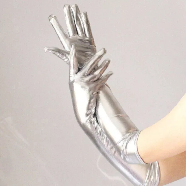 SILVER PULEATHER Opera GLOVES Long Evening Party Flapper Costume FEMININE UKSTOC