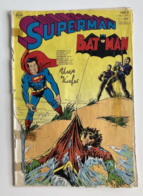 Superman Comic Nr. 9 vom 1 Mai 1971, Starke Mängel,schlechter Zustand,gut Lesbar