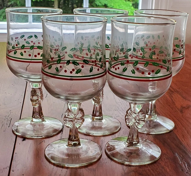 Vintage holiday Arbys glassware set of 5 bow on the stem circa 70s and 80s
