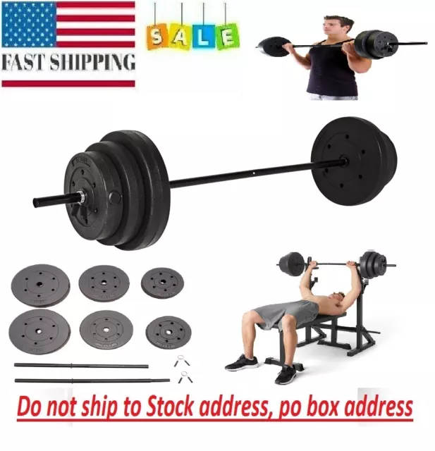 Barbell 100 lb Vinyl Weight Set With Bar For Home Fitness Gym Full Body Workout