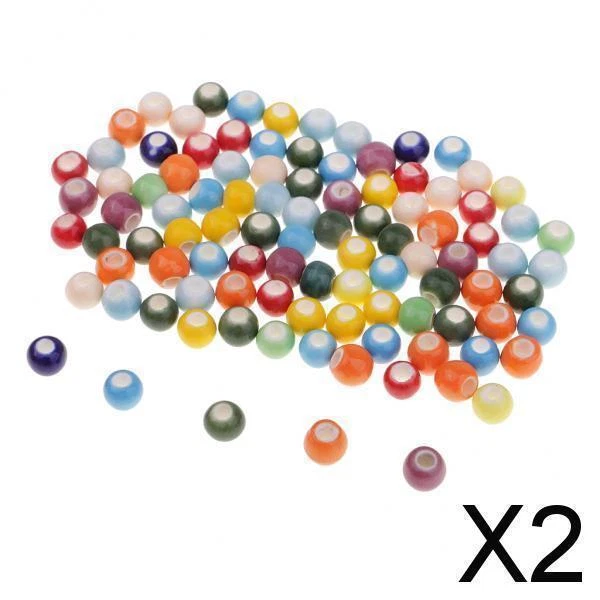 2X 100 Stück bunte lose Emaille Keramik Perlen Charms für Schmuck machen 6mm