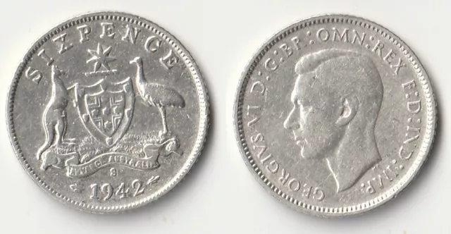 1942 S Australia sixpence silver coin