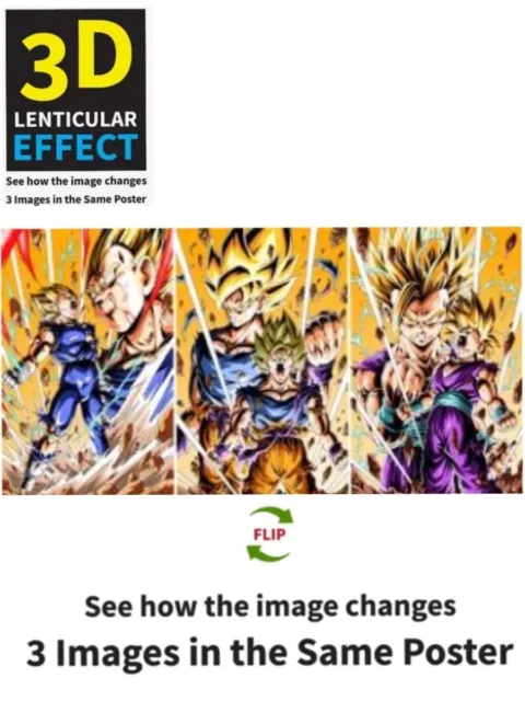 Goku,Vegeta,gohan-3D Lenticular Effect- Anime Dragon Ball Z Poster