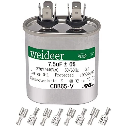 7.5 MFD Capacitor 7.5uF ±6% 370/440 VAC Oval Run Start for AC or Heat Pump