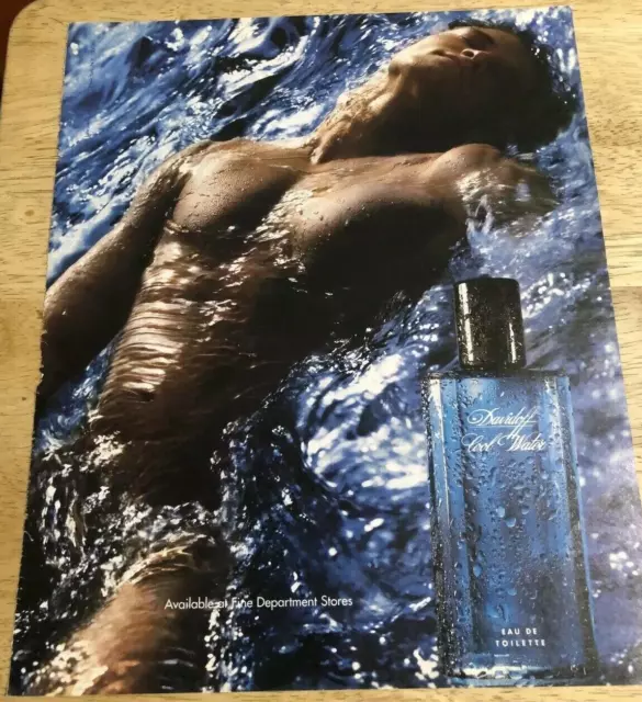 2001 Davidoff Cool Water - Sexy Bare-Chested Man in Water - Vintage  Print Ad
