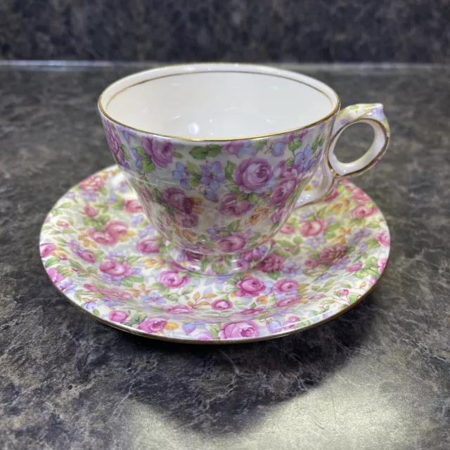 Vintage Royal Winton English Rose Chintz Grimwades Tea Cup & Saucer Duo Set