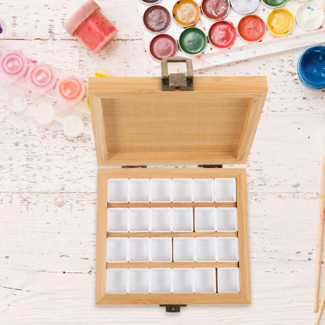 Palette De Peinture En Bambou 24 Grilles - Boîte à Aquarelle Portable Pour Voyages Et Extérieur