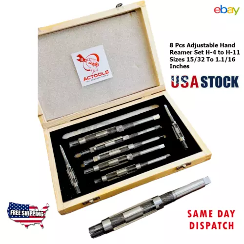 Adjustable Hand Reamer 8 Pcs Size H4 To H11 15/32" To 1.1/16" USA ACTOOLS