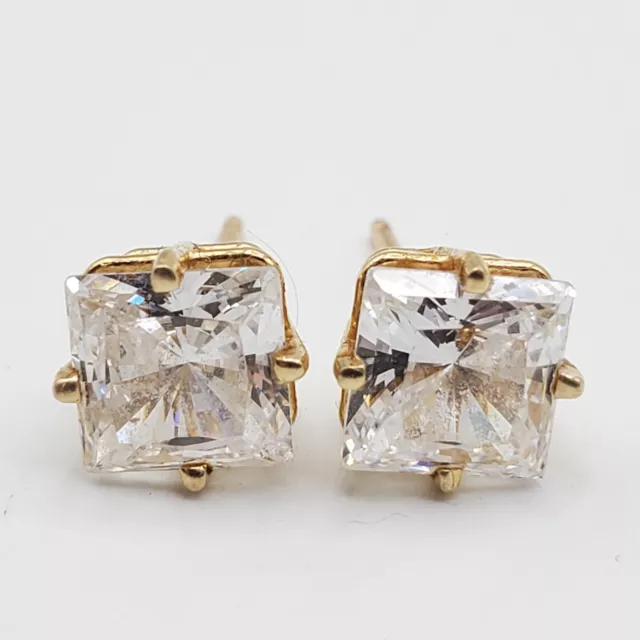 14K Yellow Gold Princess Cut Cubic Zirconia Stud Earrings