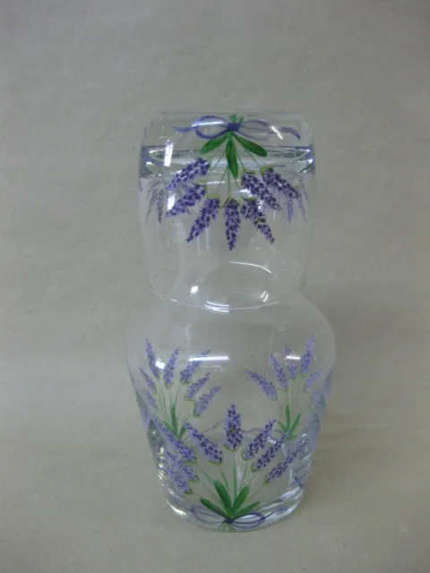 Vintage Hand Painted Glass Water Carafe / Decanter & Glass / Tumbler ~ Lavender