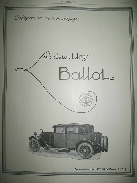Publicite De Presse Ballot La Deux Litres Automobile French Advertising 1927