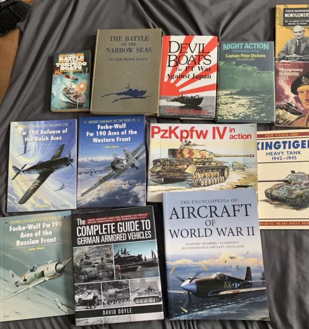 Large WWII WW2 BOOK Lot Focke Wulf PT Boats Fighters German Tanks Armor 12+ LOOK