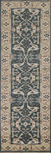 Exquisite Oushak Indian Wool Handmade 10 ft. Rug Runner Green Carpet 3x10