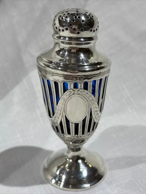 Victorian HM SILVER PEPPERETTE  - Chester 1895 With Blue Liner