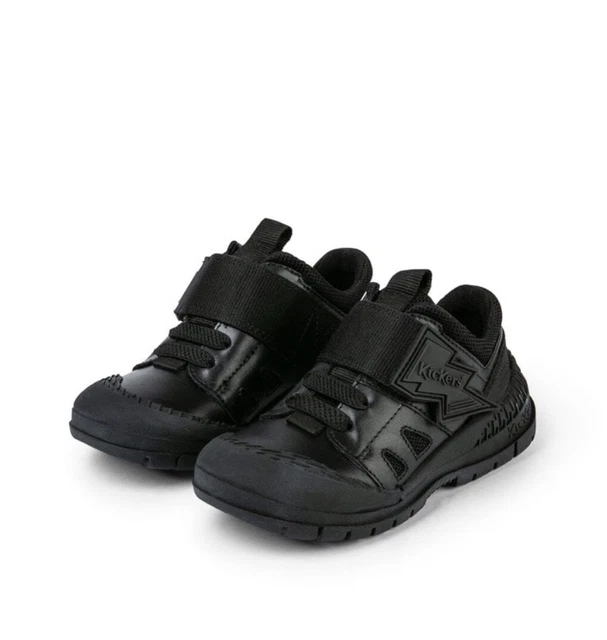 Scarpe da scuola Kickers Trukka Bolt ragazzi in pelle nera