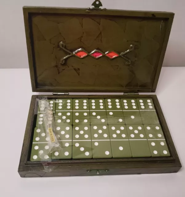 Vintage Fitz Floyd Mid Century Green Bakelite Domino Set