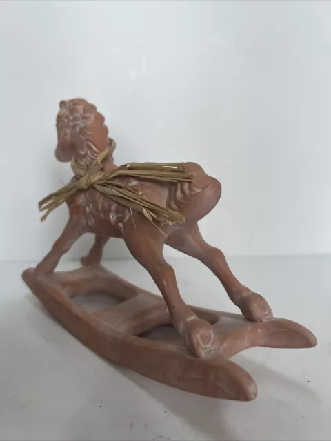 Brown Terra Cotta Horse Figure Statue Clay Free Standing 6”Tall 8” Long. 3