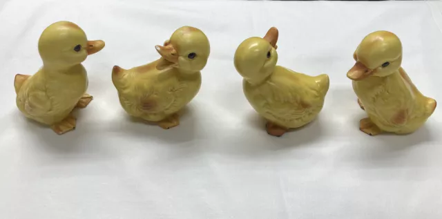 Vintage 1950s Lefton Porcelain Yellow Quacking Ducks Easter Figurine JAPAN Set 4