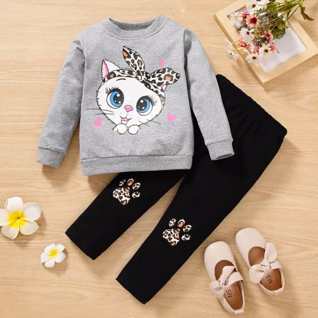 Toddler Kids Girls Boys Cat Tracksuit Set Sweatshirt Tops Pants Outfits Clothes