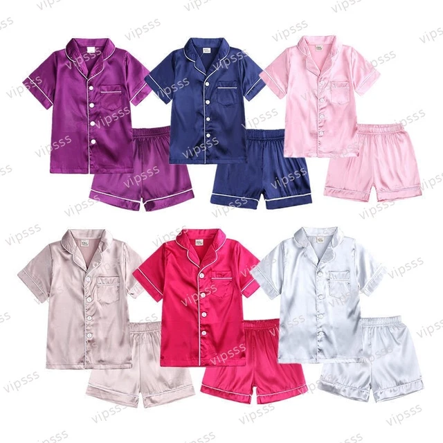Boys Girls Silk Pyjamas Set Satin Short Sleeve T-Shirt Shorts Sleepwear Outfits