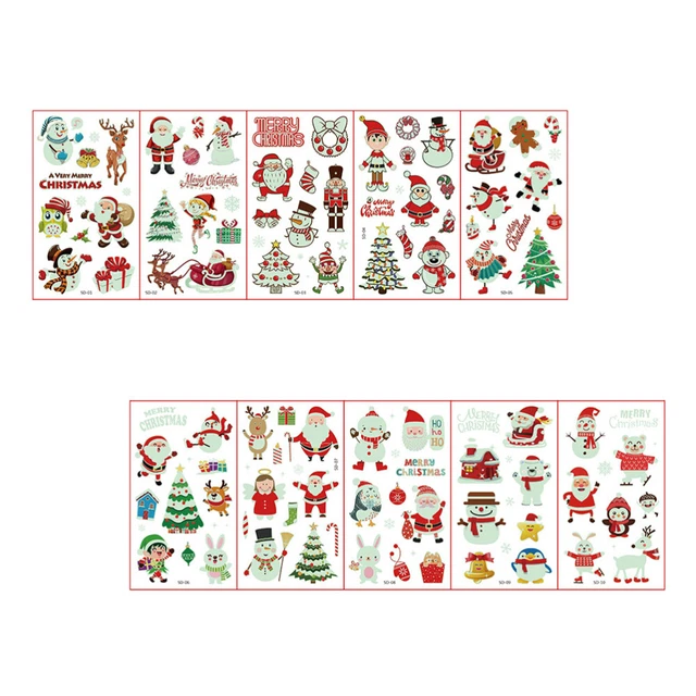 20 Feuilles Noël Tatouages Temporaires,Tatouage Autocollant