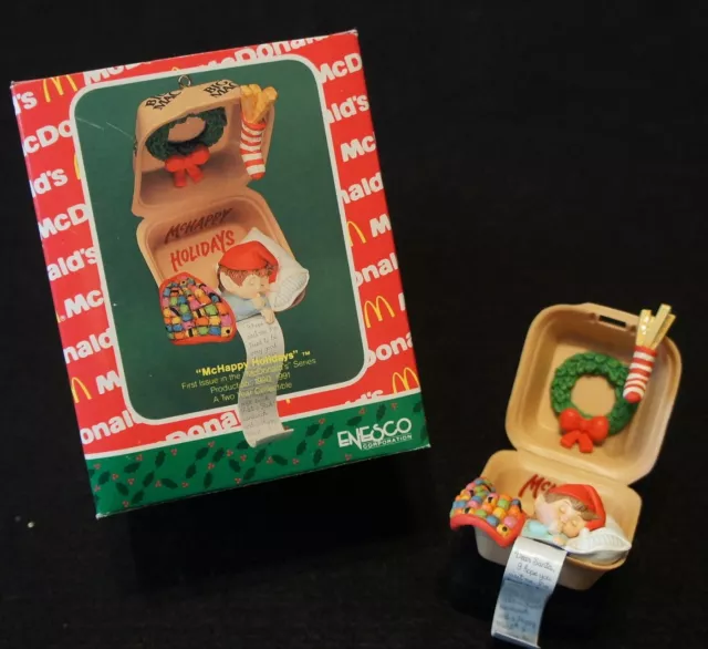 Enesco Mc Happy Holidays McDonalds 1990 Christmas Ornament in Original Box!