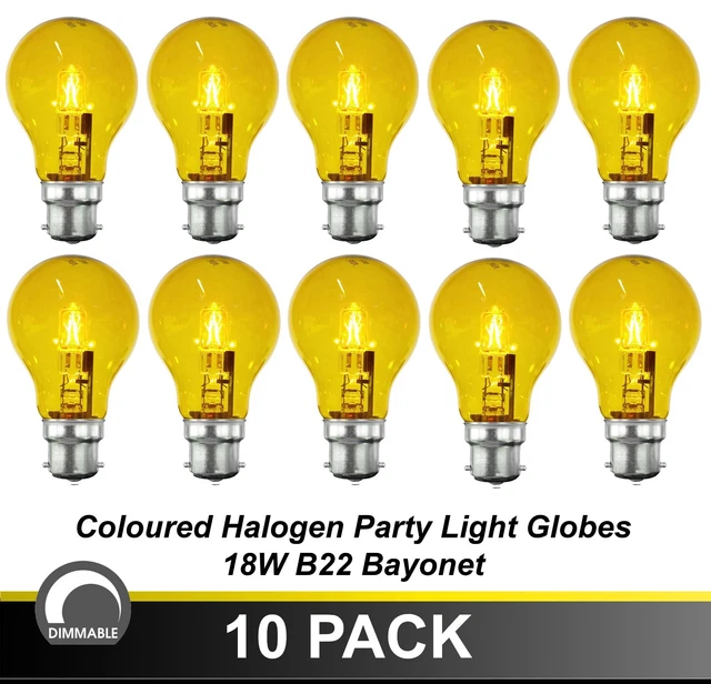 10 X YELLOW Coloured Party Festoon Light Globes 18W = 25W B22