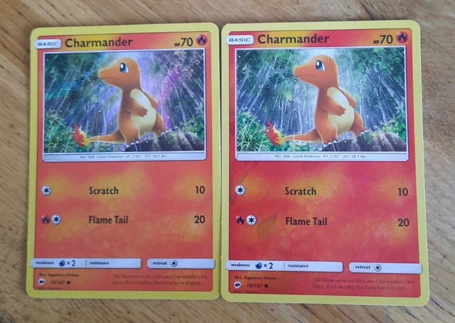 CHARMANDER Reverse Holo and holo 18/147 Burning Shadows Pokémon Cards