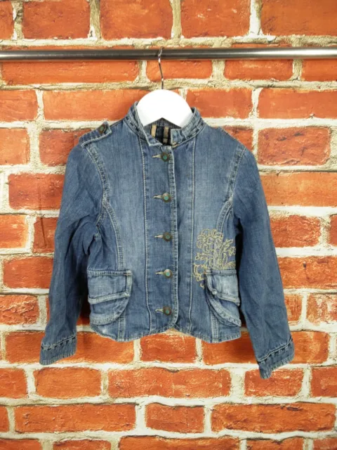Girl Coat Age 4-5 Years Designer Dkny Blue Cotton Denim Jean Jacket Button 110Cm