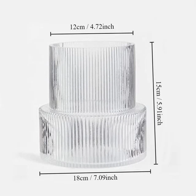 GLASS GLASS VASE Wide Mouth Ribbed Vase Living Room Dining Table EUR 35