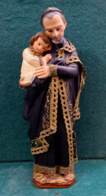 ST VINCENT DE PAUL w/ BABY Vtg 1950s 207mm CHALKWARE FIGURE STATUE