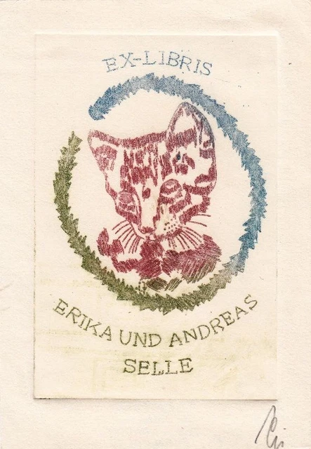 Exlibris Bookplate Etching Franz Illi Cat Wreath