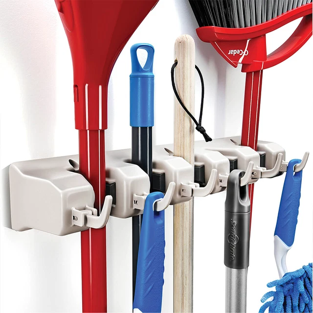 Broom Wall Holder and Garden Tool 5 Slots 6 Hooks Rake Mop Garage Organizer USA